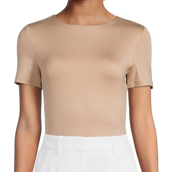 Gianni Bini Short Sleeve, Crew Neck, tan,brown, Bodysuit,Top,Large - Picture 3 of 12